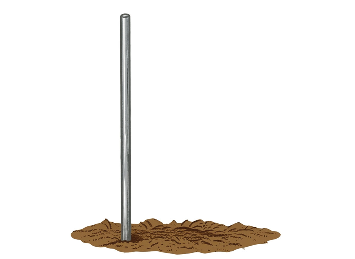 Step 1 — Drive it into the soil beside your plant. A few inches deep is all you need.